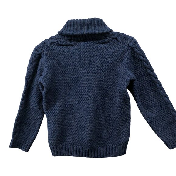 Janie and Jack Boys 2T Shawl Collar Sweater Fisherman Navy Blue Wool Blend Cable - Picture 2 of 8